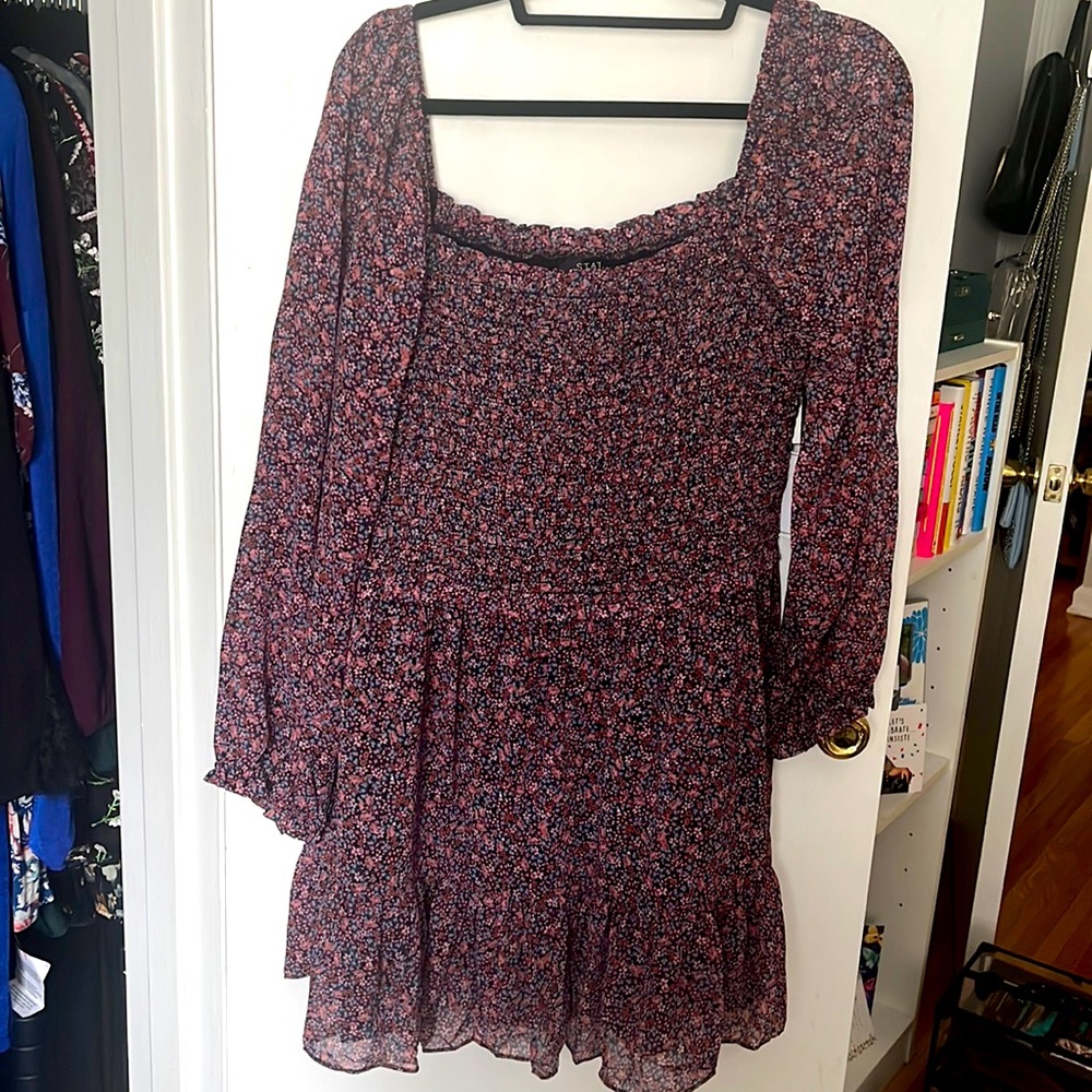 Long sleeve shirt dress smocked floral